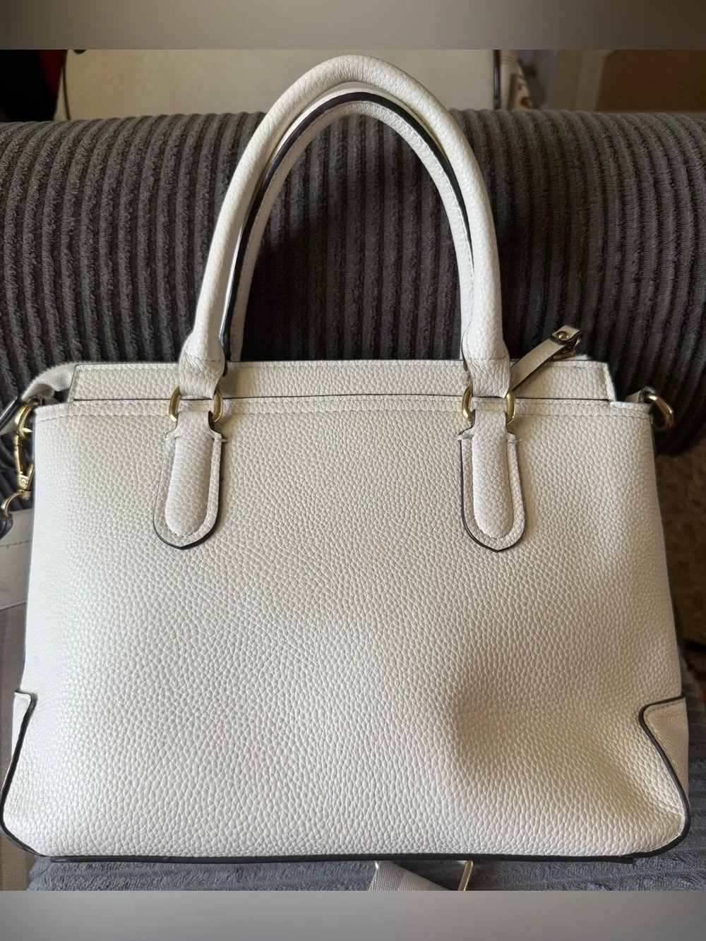 Nanette Lepore White Pebbled Leather Satchel Striped Crossbody Shoulder Strap
